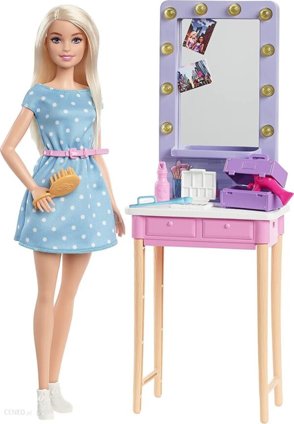 Barbie Big City Big Dreams Lalka Malibu + Toaletka Zestaw do zabawy GYG38 GYG39