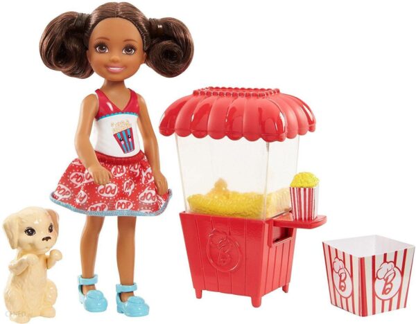 Barbie Lalka Chelsea brunetka z popcornem FHP66 FHP68
