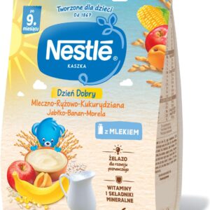 Nestle Kaszka Dzień Dobry Mleczna Ryżowo-Kukurydziana Jabłko Banan Morela dla niemowląt po 9 Miesiącu 230g