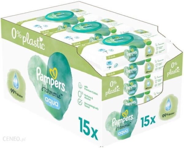 Pampers Chusteczki Nawilżane Harmonie Aqua 15 X 48 Szt. = 720 Chusteczek