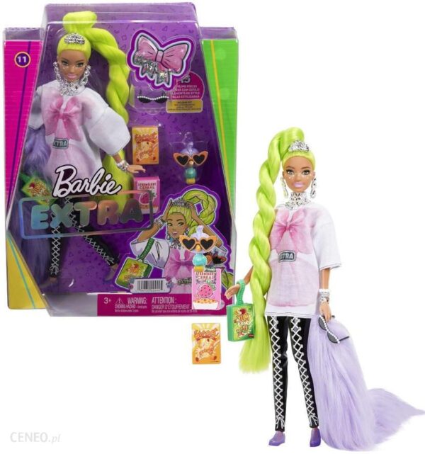 Barbie Extra Lalka Biała tunika/Neonowe zielone włosy HDJ44