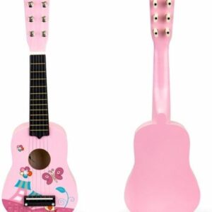 Ecotoys Gitara Dla Dzieci Drewniana Metalowe Struny Kostka- Różowa FO18PINKMF019A