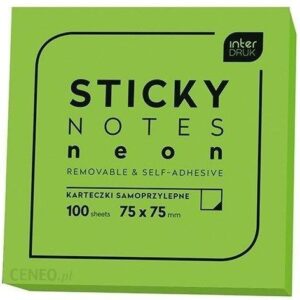 Interdruk Karteczki Samoprzylepne Sticky Notes Neon Zielone 75X75Mm 100Sztuk