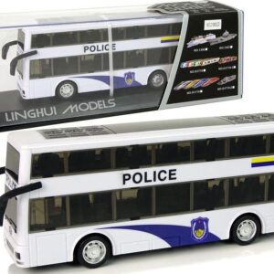 Leantoys Autobus Policyjny Dwupiętrowy Biały Z Naciągiem Dźwięk (10029)