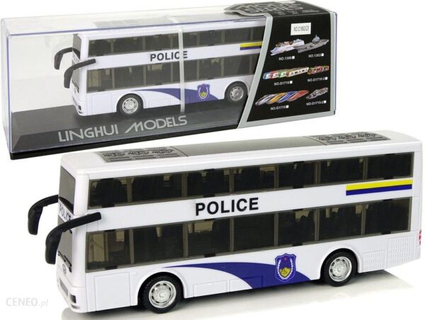 Leantoys Autobus Policyjny Dwupiętrowy Biały Z Naciągiem Dźwięk (10029)